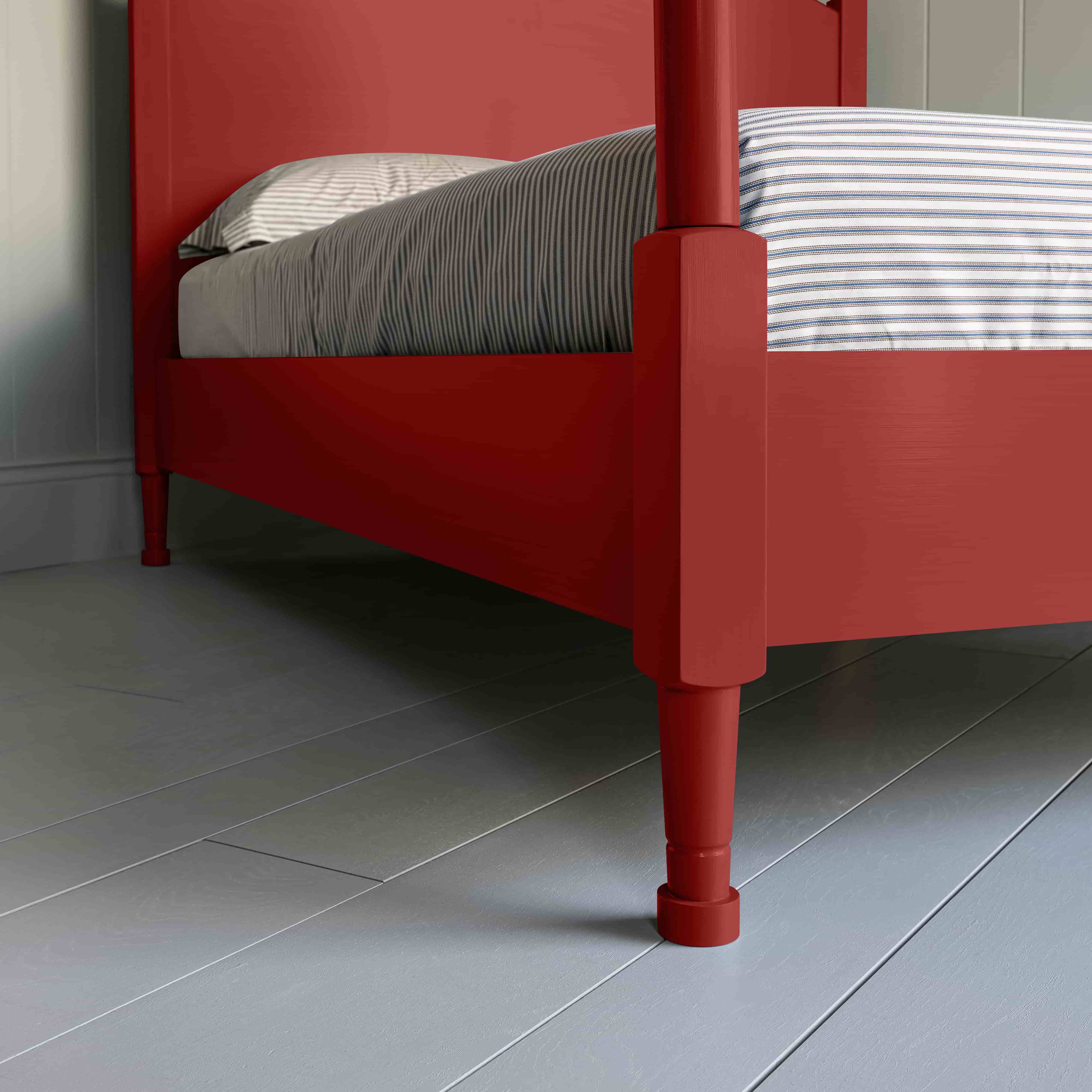  Out for the Count Three Quarter Poster Bed in Ruby Red Legs Closeup - NiX 