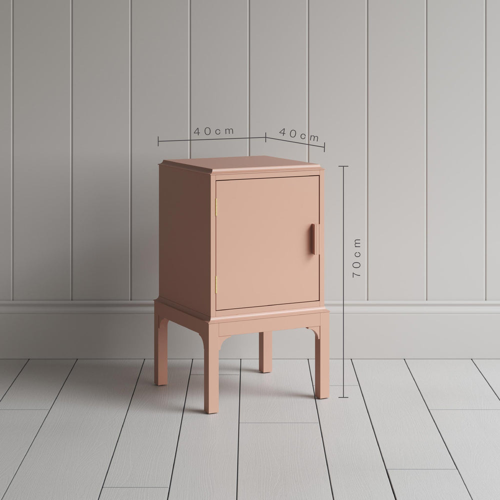 Dimensions of Bits and Bobs Bedside Table, Blush Pink, Left Hand Side. Height 70cm, Lenght & Width 40cm - NiX By Nicola Harding & Co.
