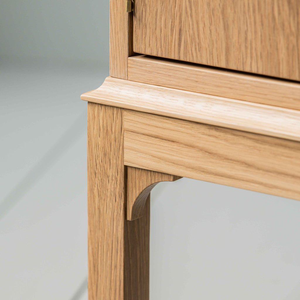  Design Closeup of Bits and Bobs Bedside Table, Natural Oak, Left Hand Side - Nicola Harding 