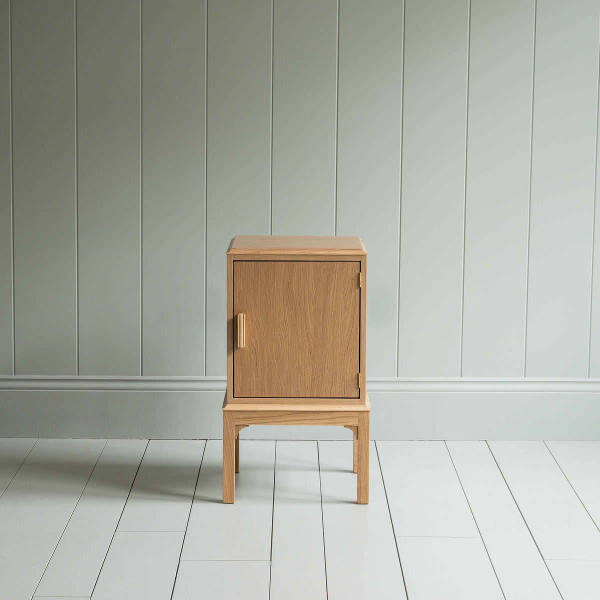 Front View of Bits and Bobs Bedside Table, Natural Oak, Right Hand Side - Nicola Harding