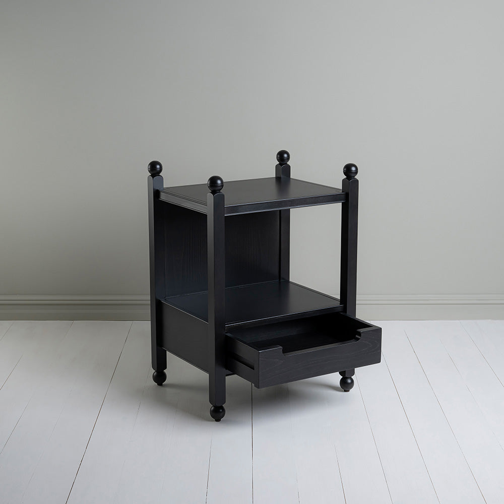  Slumber Black Bedside Table With Open Drawer - Nicola Harding & Co. 