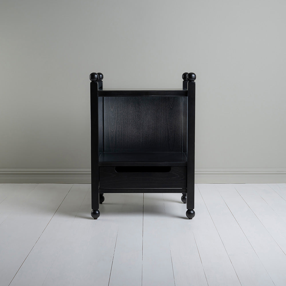 Front View of Slumber Black Bedside Table.