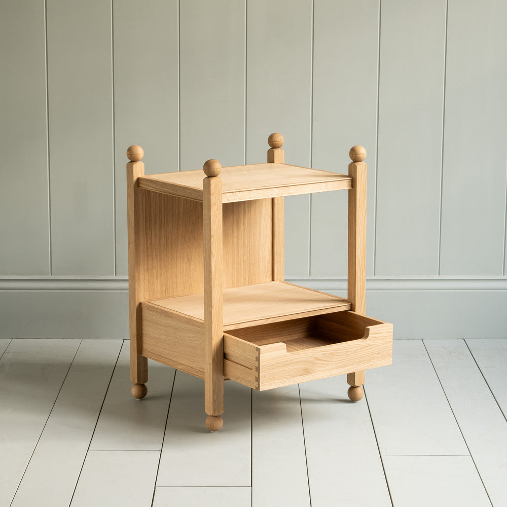Slumber Bedside Table, Oiled Oak With Open Drawer