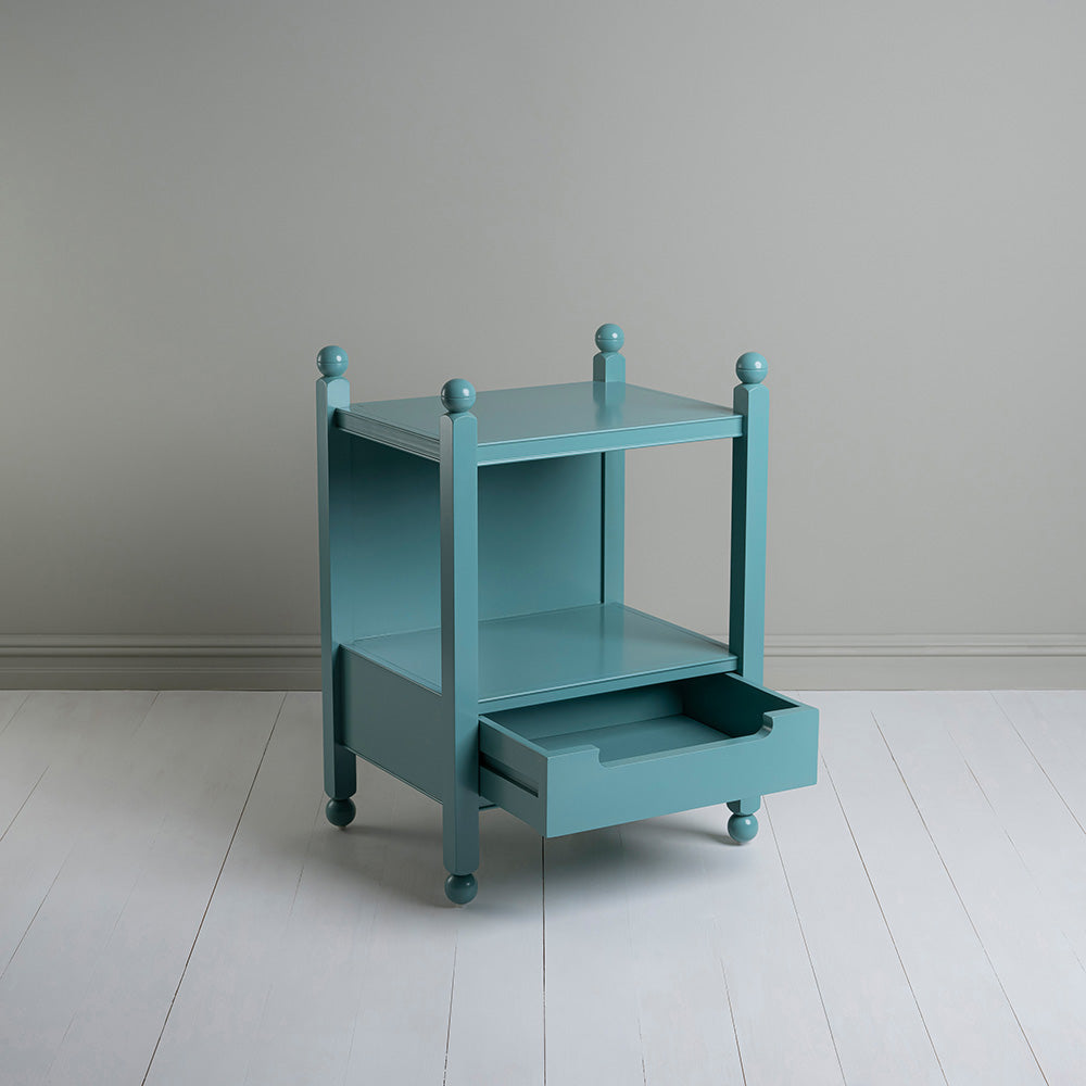 Slumber Bedside Table, Turquoise Blue, With Open Drawer - by NiX 