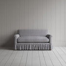 Front portrait of the Ticking Cotton Curtain Call love seat by Nicola Harding interiors.