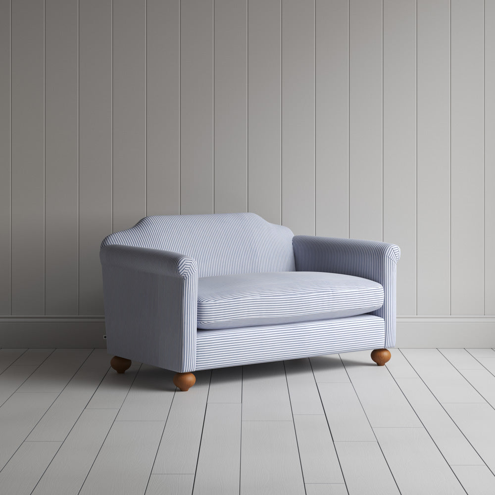  Dolittle Big Love Seat in aqua brown ticking cotton, angled view by NiX. 