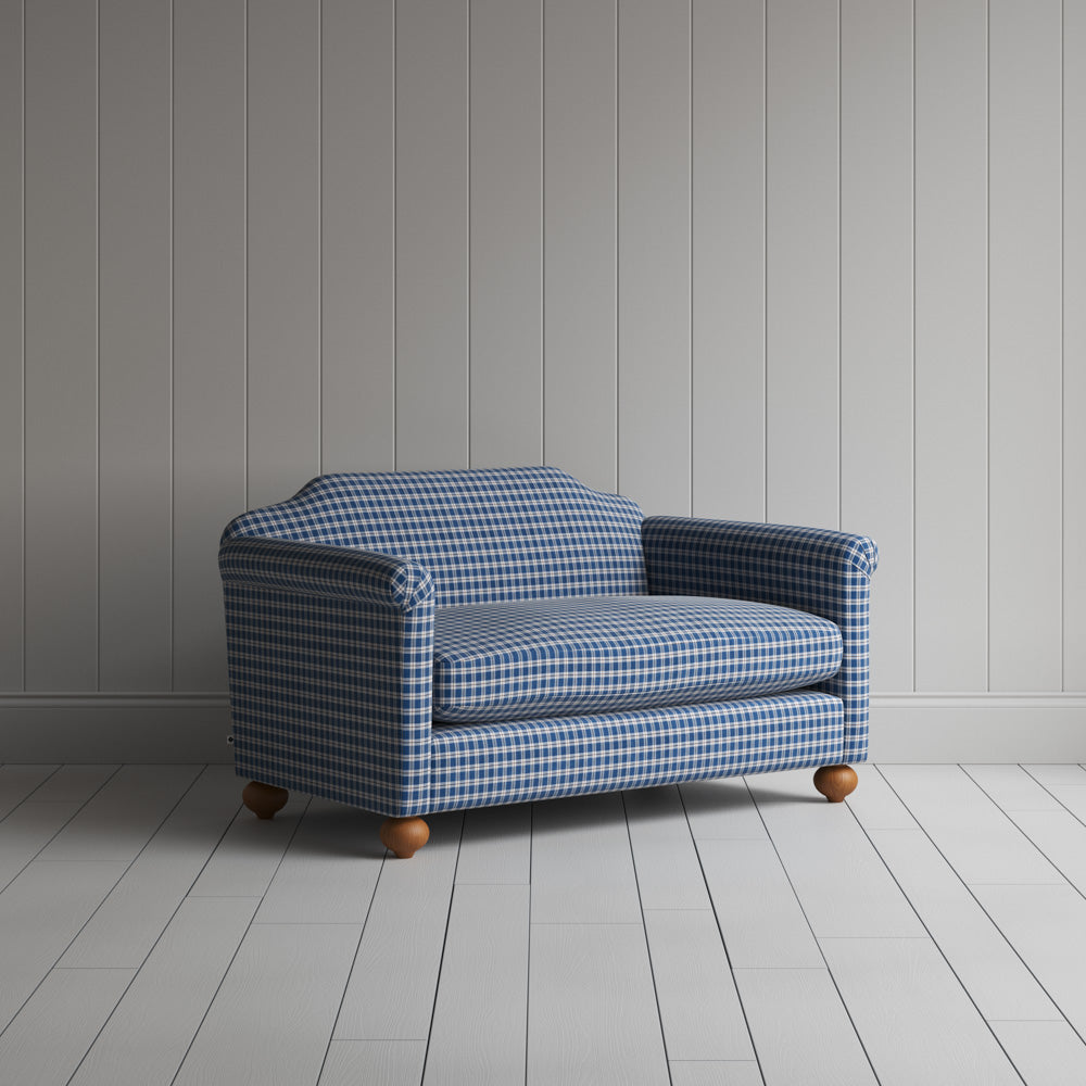  Dolittle Big Love Seat in blue brown well plaid cotton, angled view by NiX. 