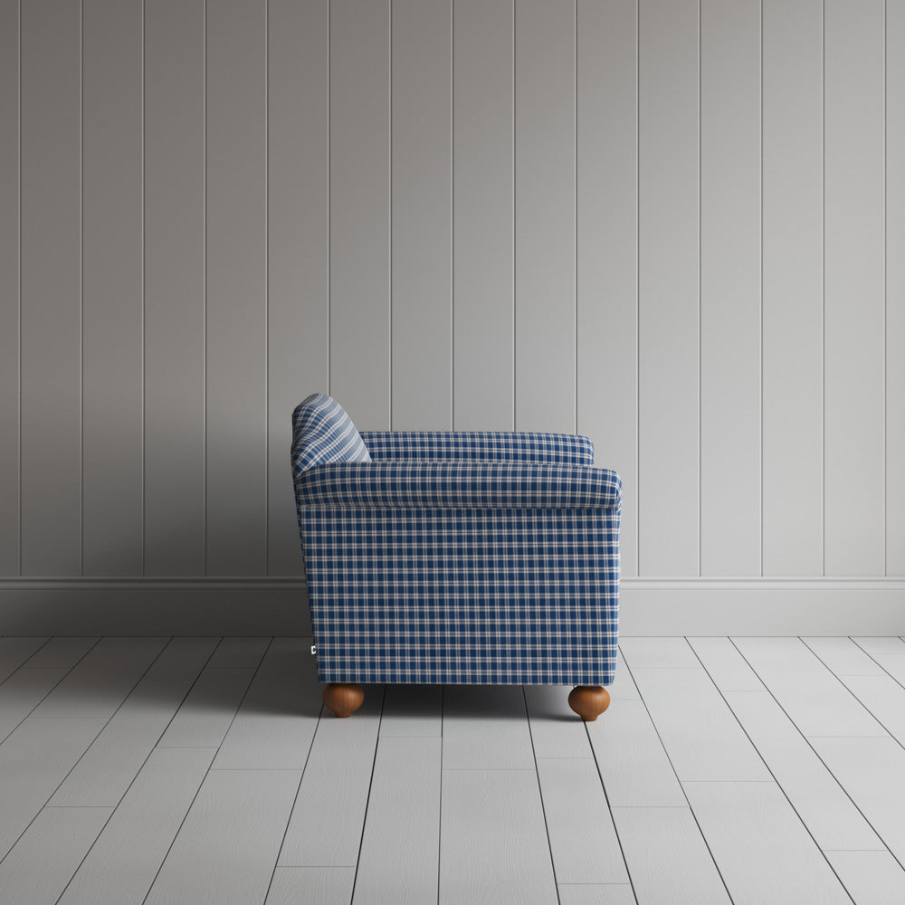  Dolittle Big Love Seat blue brown well plaid cotton, side view by NiX. 