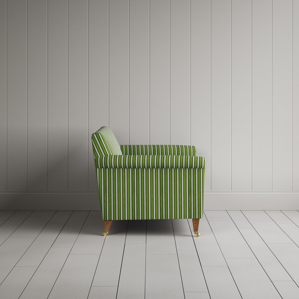  Idler Big Love Seat in green and wine colonnade cotton, side profile view by NiX. 