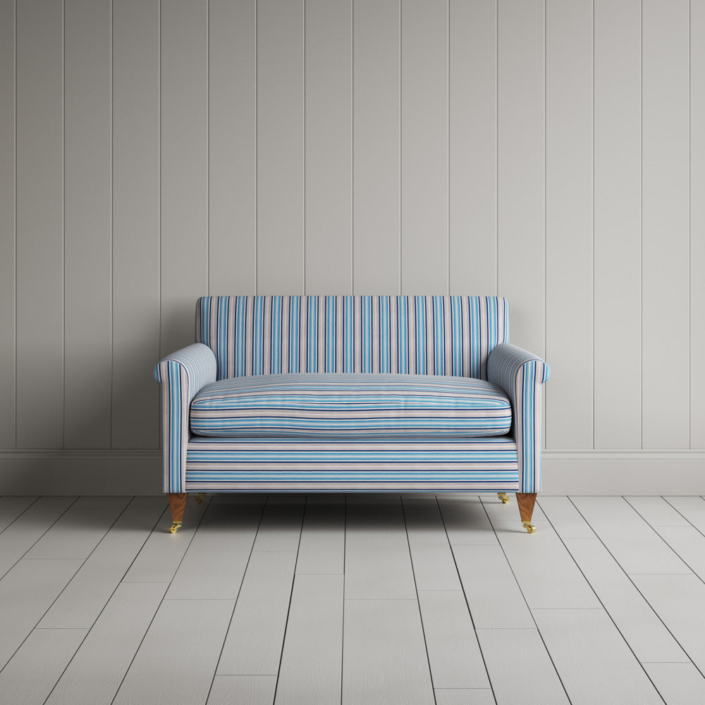  Front view of blue Slow Lane cotton linen Idler love seat by Nix. 