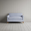 Front view of the Idler love seat in Aqua Brown ticking cotton by Nix.