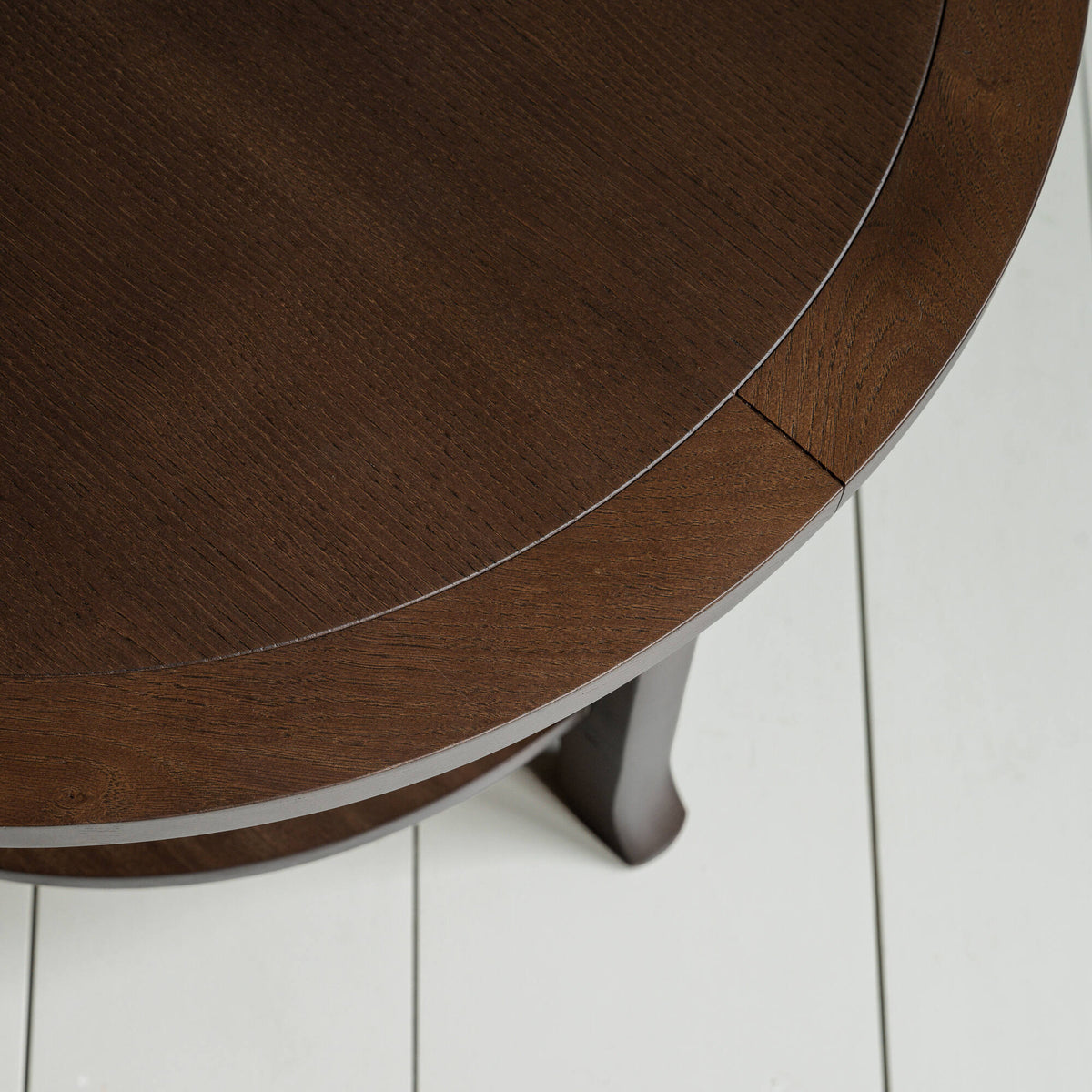 Design Closeup of Round Perk Coffee Table, Smoky Stained Oak - By NiX