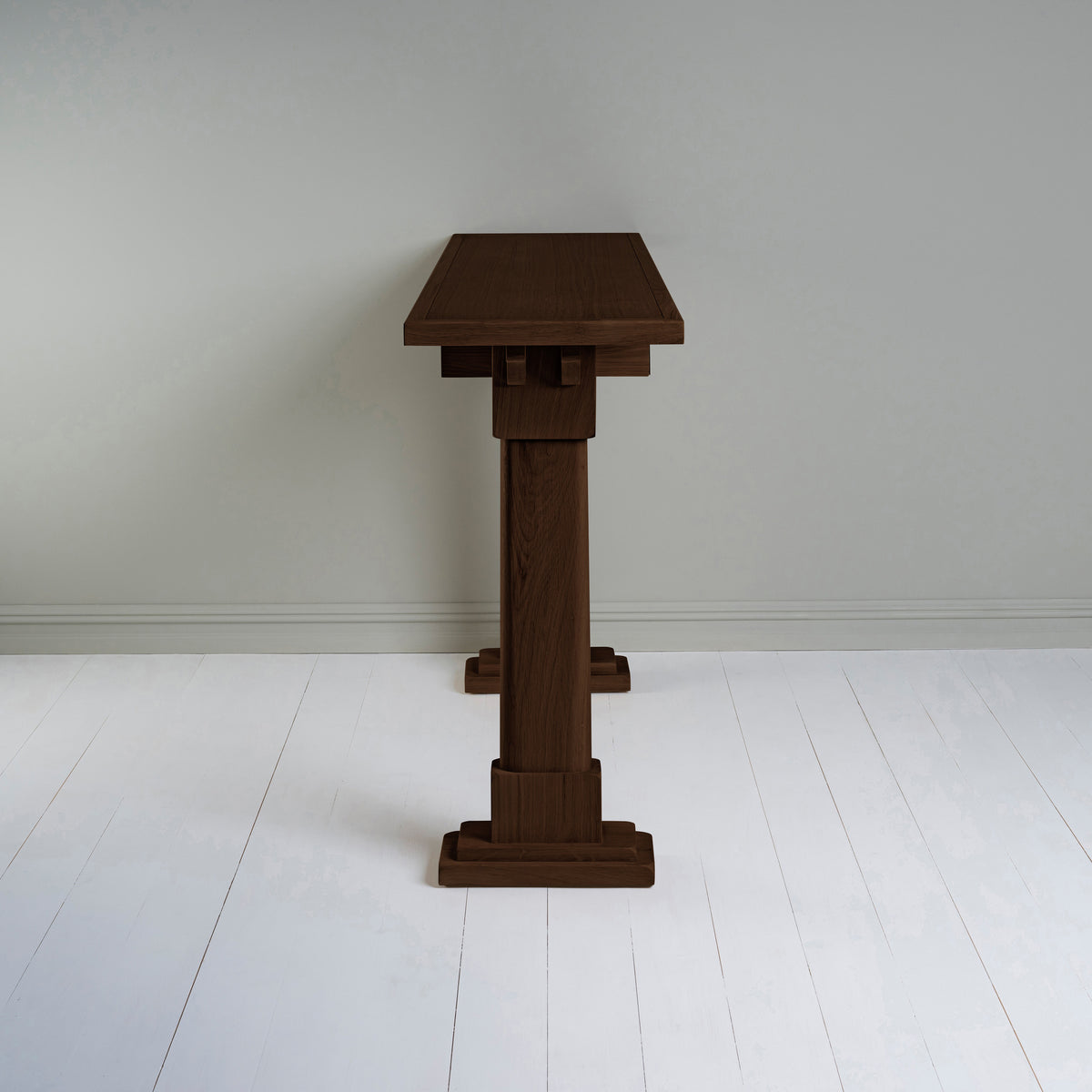 Side view of Console Table, Smoky Stained Oak - NiX
