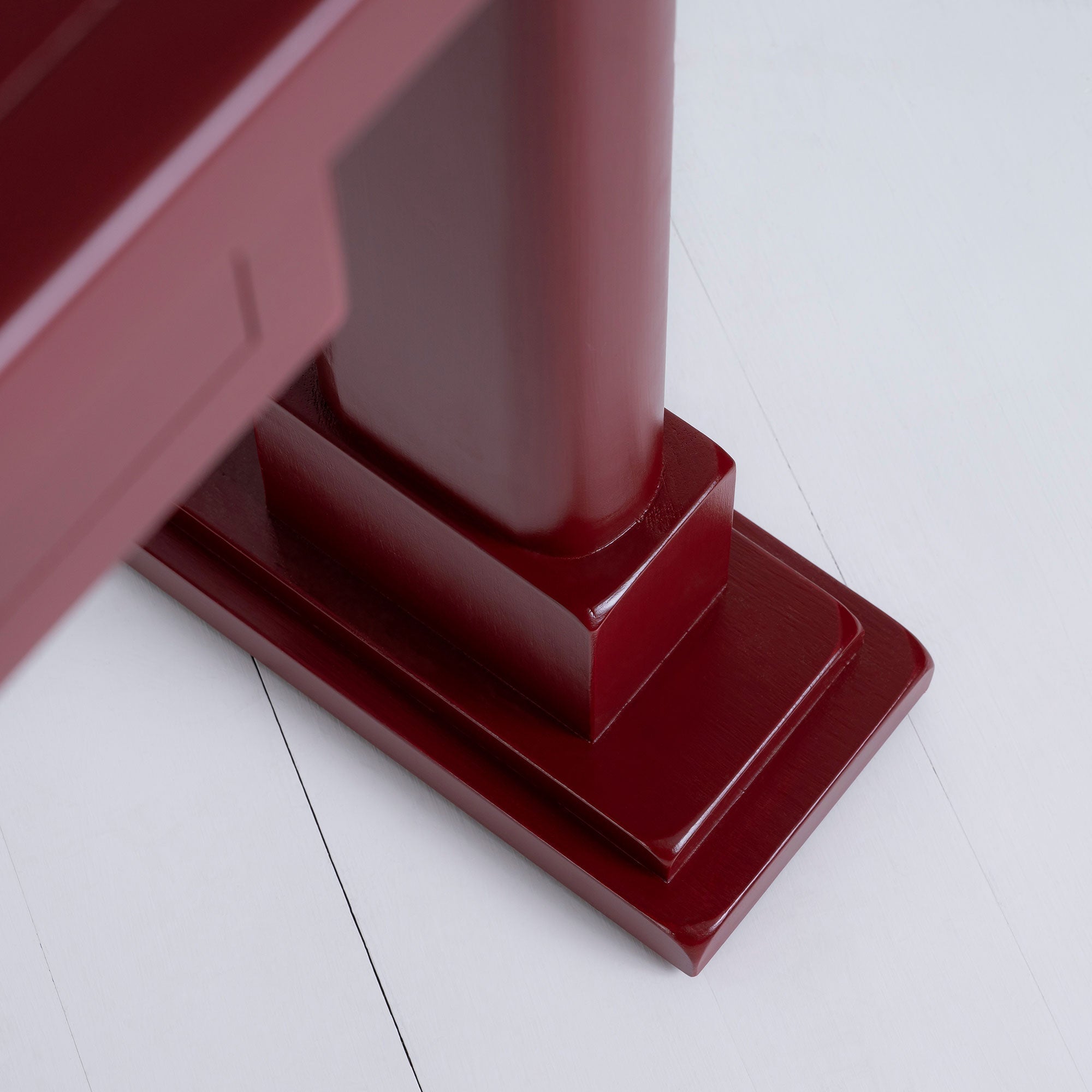  Foot Base Design Closeup of Keepsake Red(Pomegranate) Console Table - Nicola Harding & Co. 