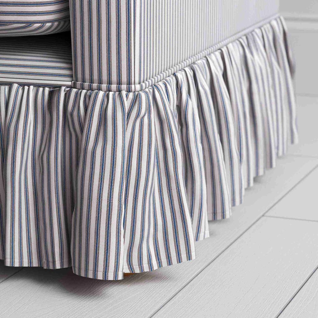  Focus on the romantic pleated cotton lower trim crafted by Nicola Harding design. 