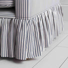 Curtain Call Sofa in Ticking Blue Brown, With Curtain Design Closeup - NiX