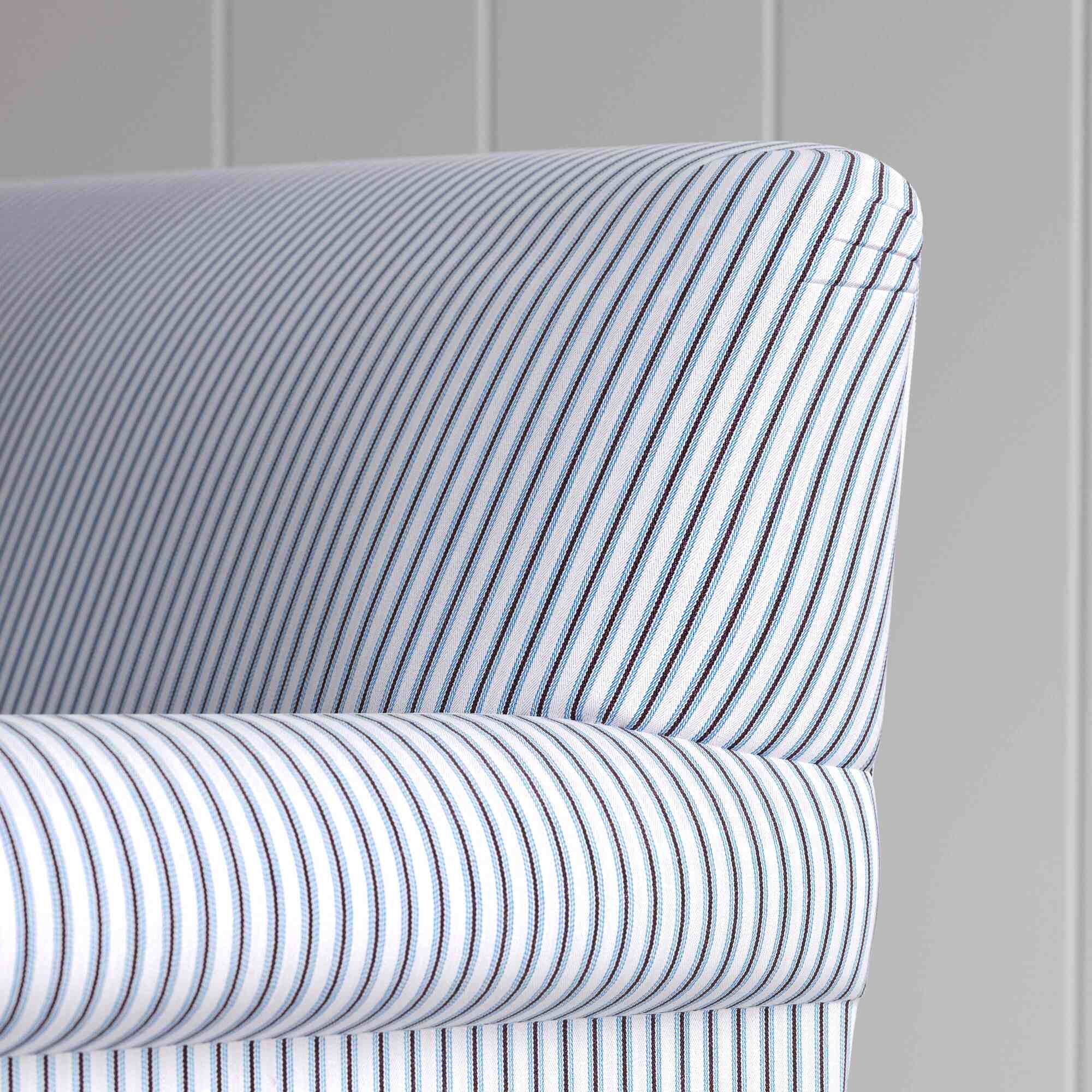 Back profile of a premium striped cotton love seat from the Nicola Harding curtain call collection. 