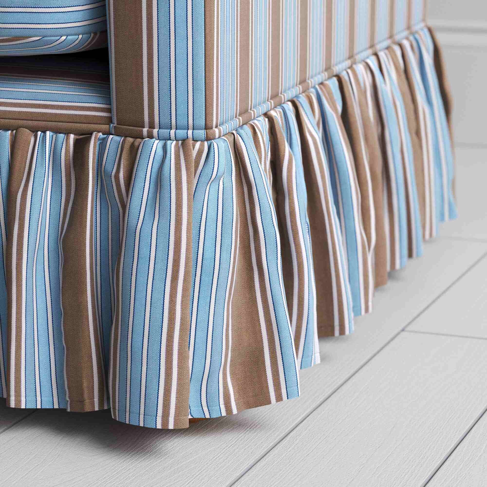  Focus on the romantic pleated cotton lower trim crafted by Nicola Harding. 
