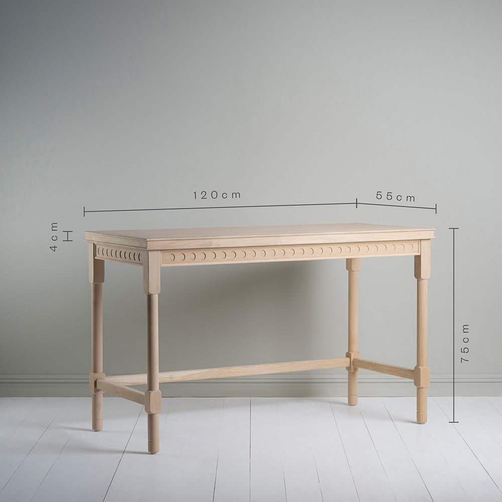 Design Closeup of Scribble Desk, Oiled Oak With dimensions