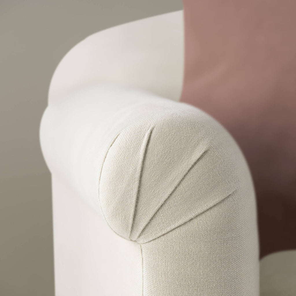  Dolittle Big Love Seat close-up detail of laidback linen armrest by NiX. 