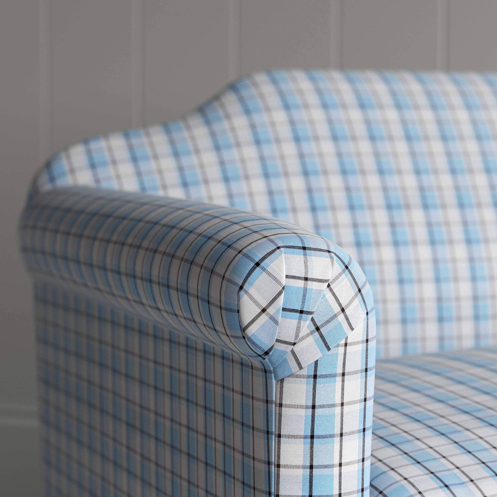  Dolittle Big Love Seat blue brown cotton armrest detail shot by NiX. 