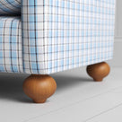 Dolittle in Square Deal Cotton, Blue Brown, Wooden Feet Closeup - Nicola Harding
