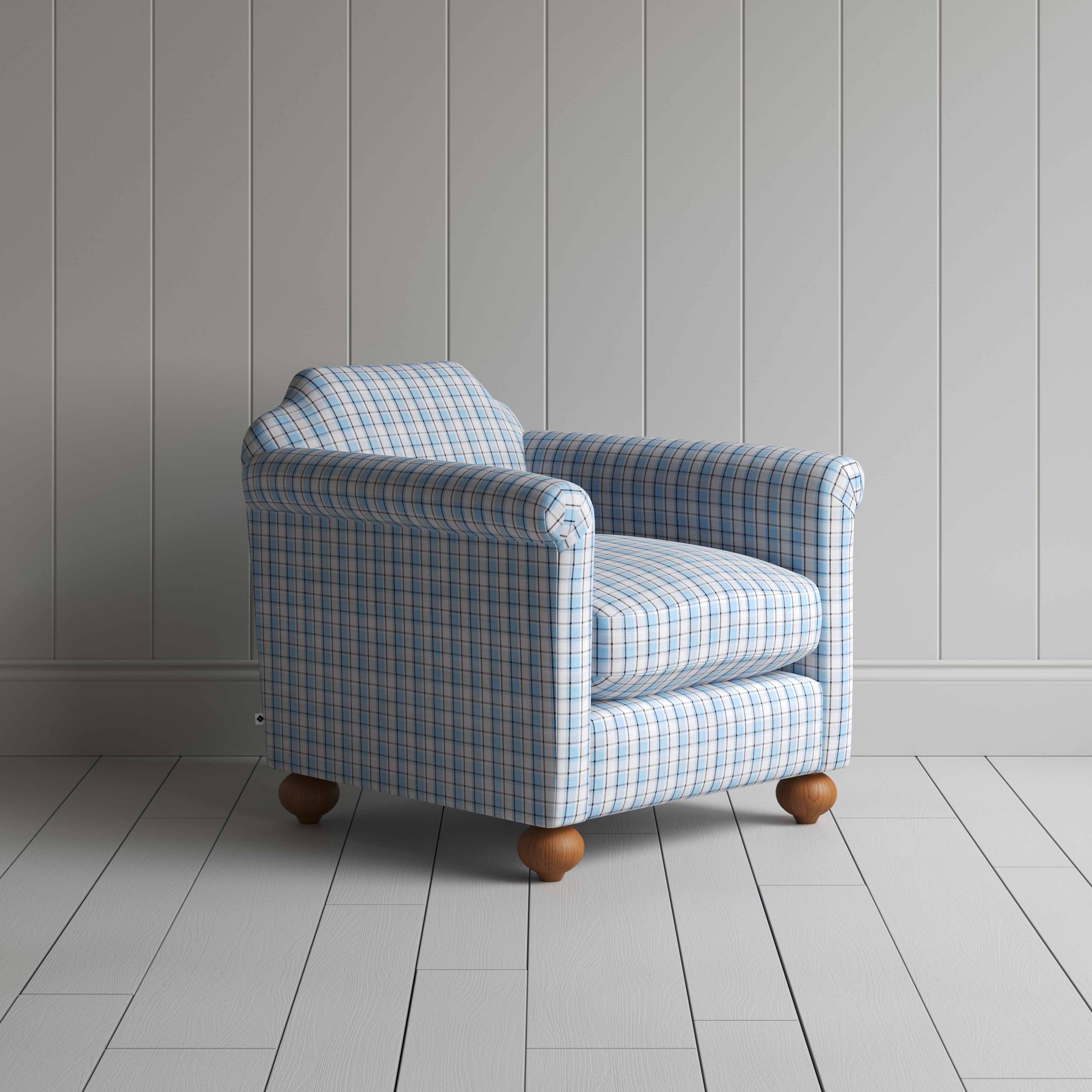  Dolittle Armchair in Square Deal Cotton, Blue Brown - Nicola Harding 