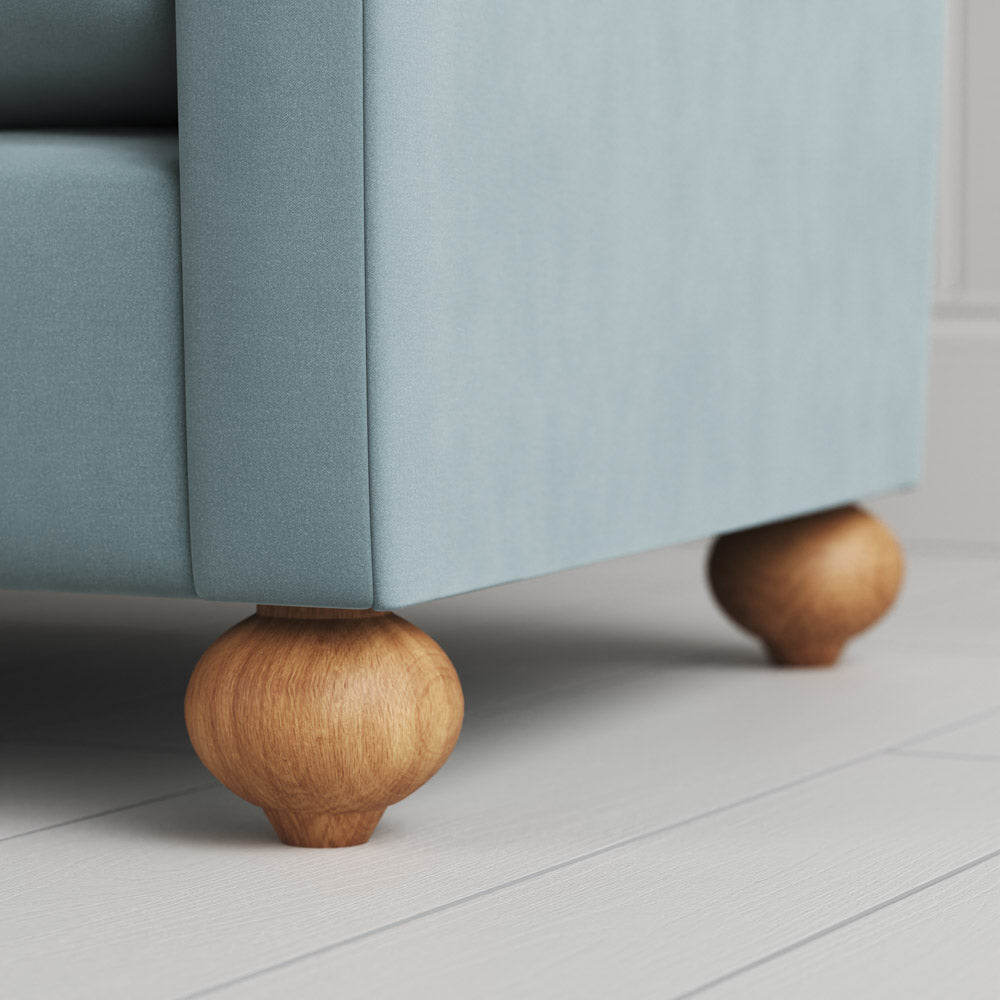 Detail of the spherical timber feet on the NiX love seat.