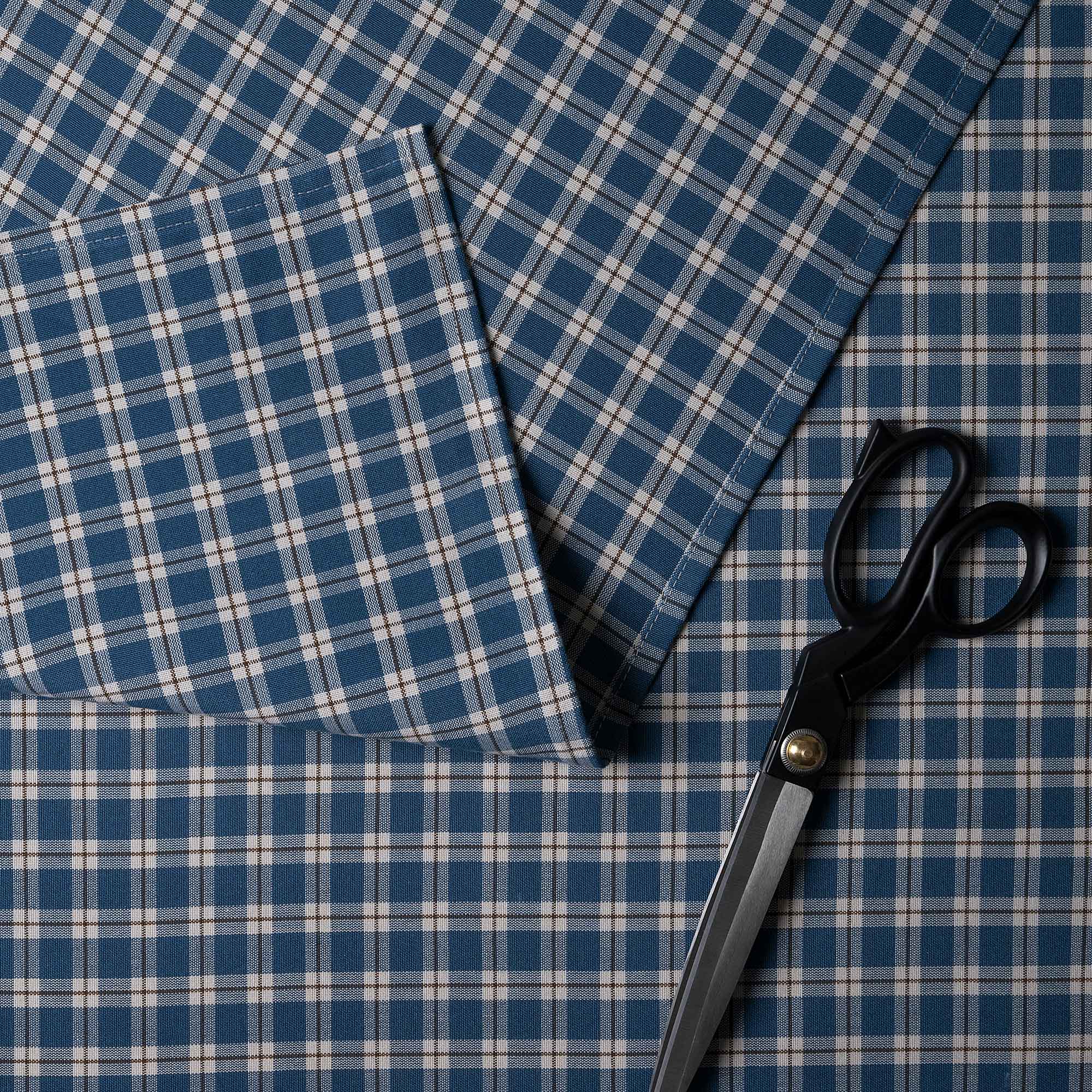  Plaid Cotton, Blue Brown Fabric With Scissor - By NiX 