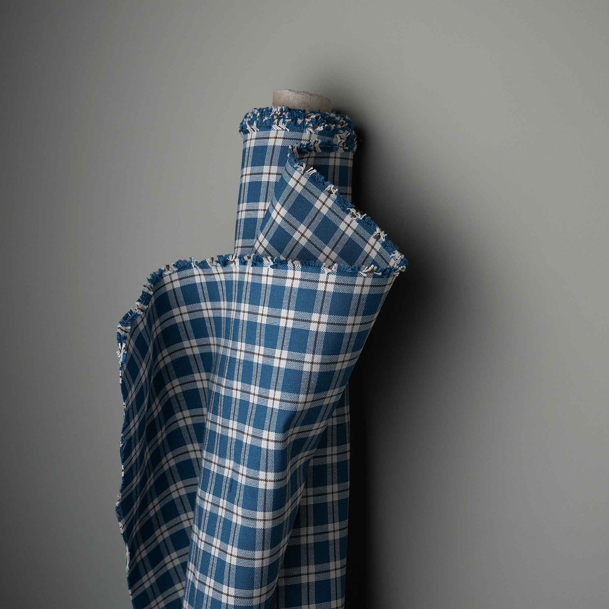  Plaid Cotton, Blue Brown Fabric Roll - NiX 
