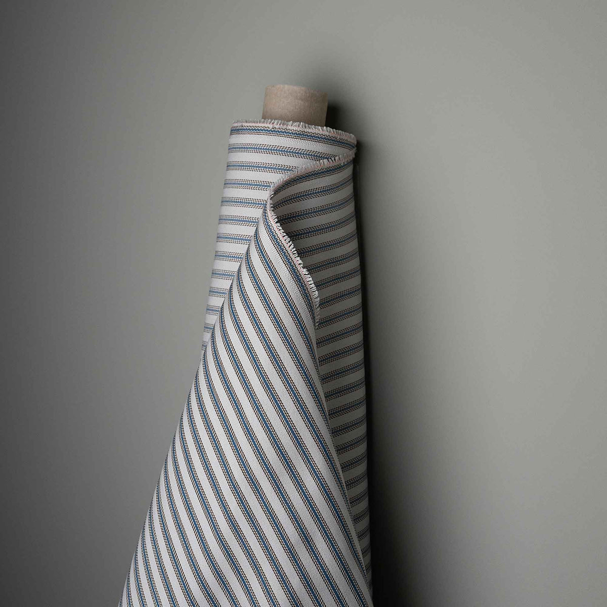 Ticking Cotton, Blue Brown, Front View - Nicola Harding