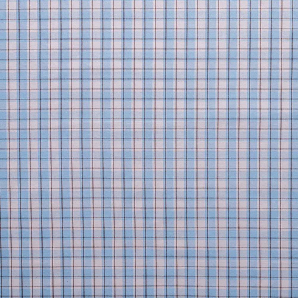 Overhead shot of the premium blue and brown patterned Nicola Harding fabric.