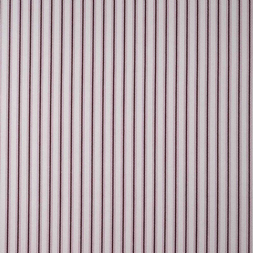  Close-up of Berry ticking cotton fabric with a flat-lay presentation highlighting the refined weave. 