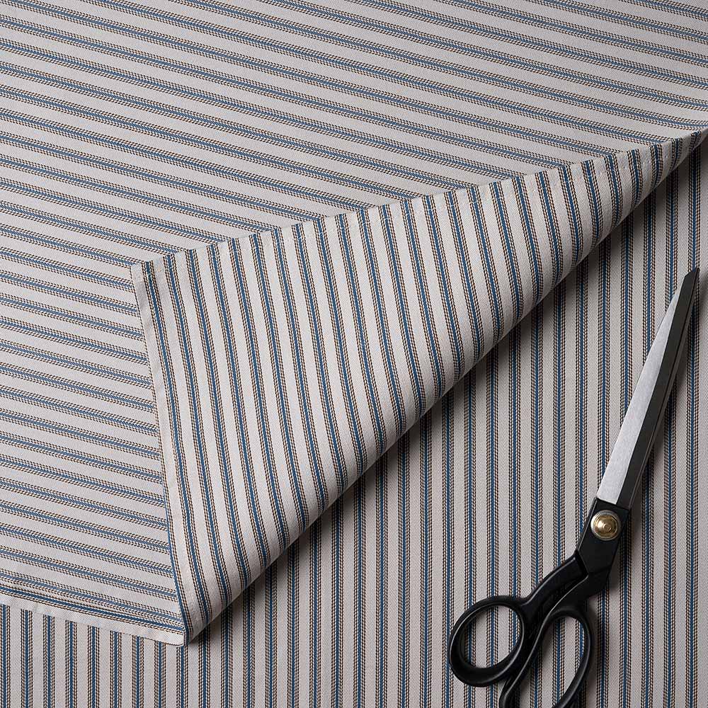 Ticking Cotton, Blue Brown Fabric With Scissor - By Nicola Harding