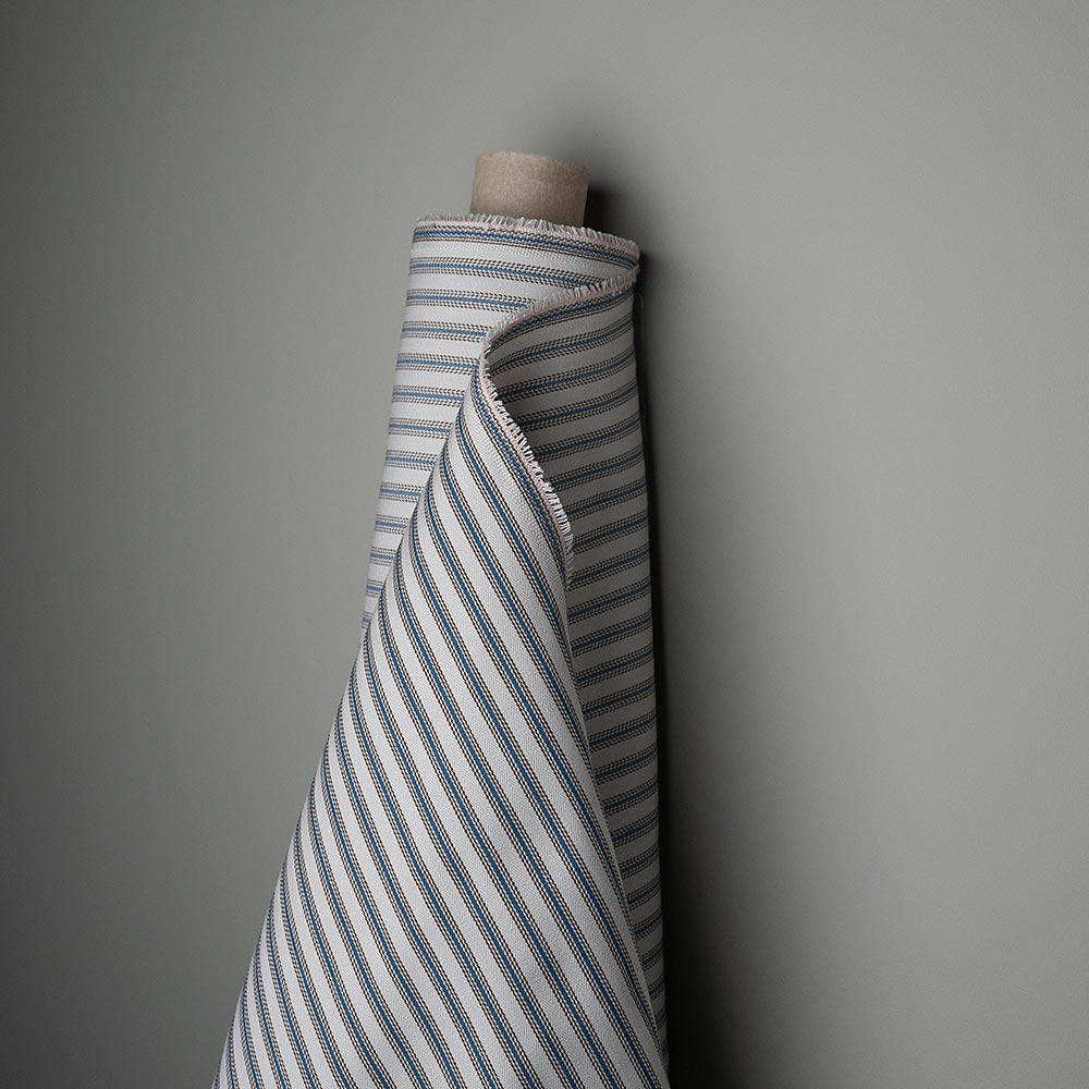  Blue Brown Ticking Cotton Fabric Roll 