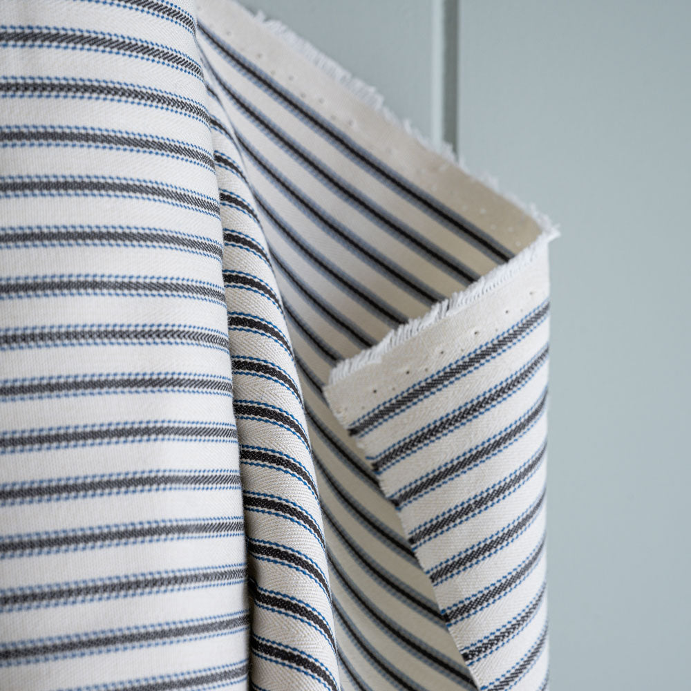  Ticking Cotton Chocolate Navy Fabric Roll By The Metre 