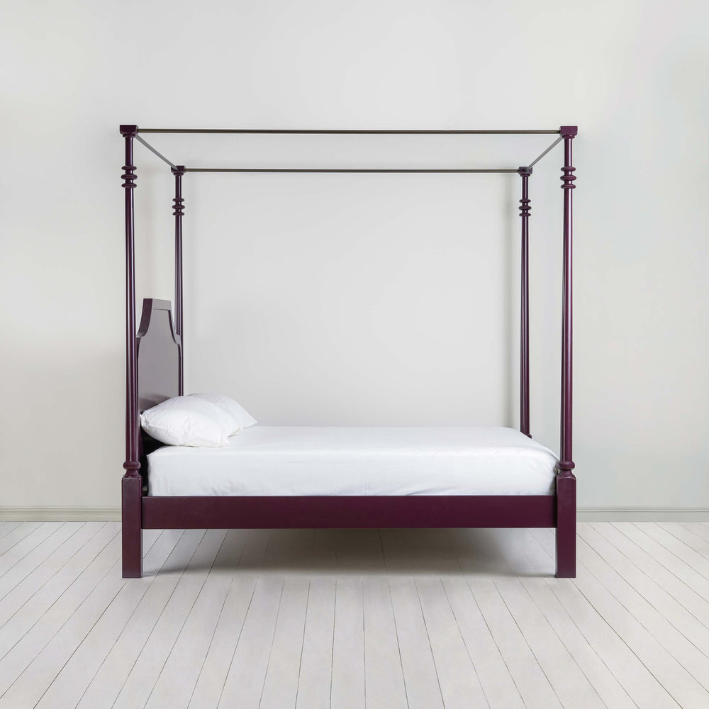 Folly Four Poster Bed in Plum - Side View - Nicola Harding