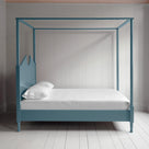 Side View of Marine Blue Four poster bed - NiX By Nicola Harding & Co.