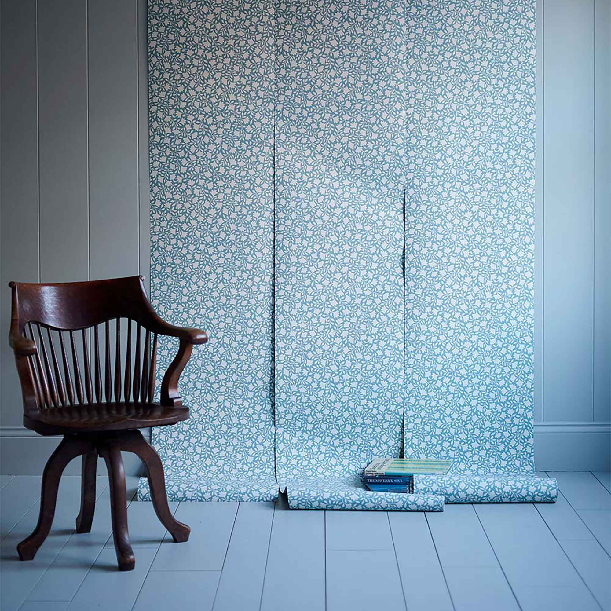  Presenting the Ginko Blue Wallpaper in Peacock - Nicola Harding 