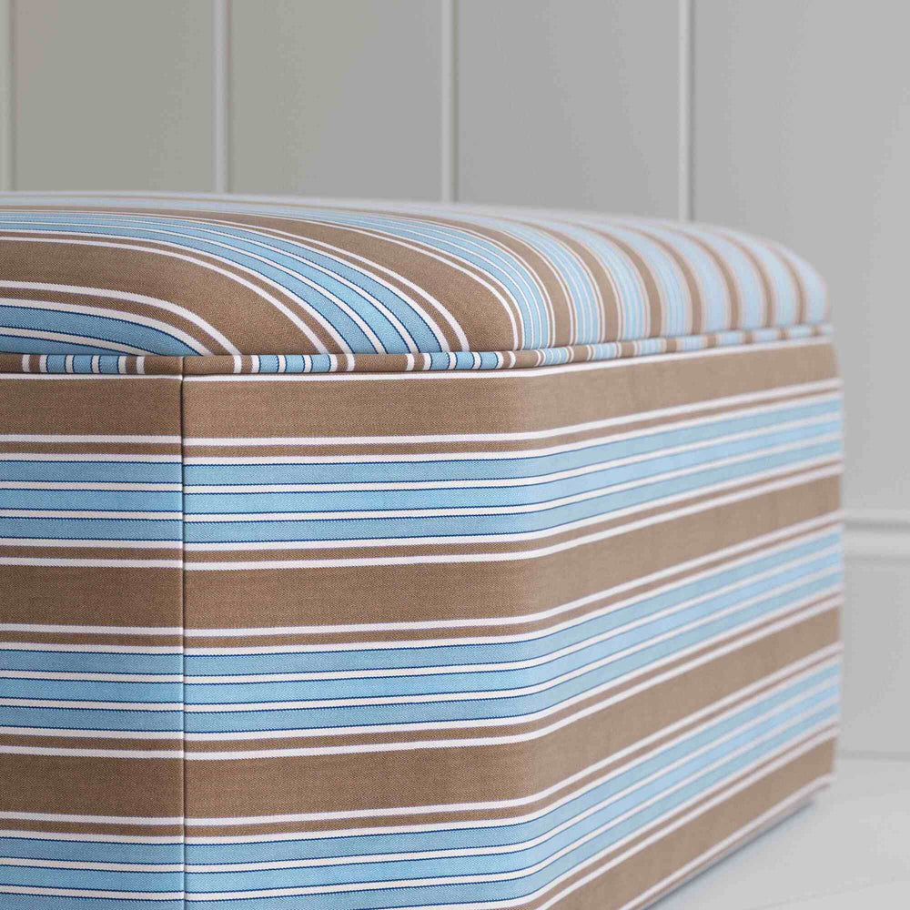 Design Closeup of Ottoman in Regatta Cotton, Blue - Nicola Harding