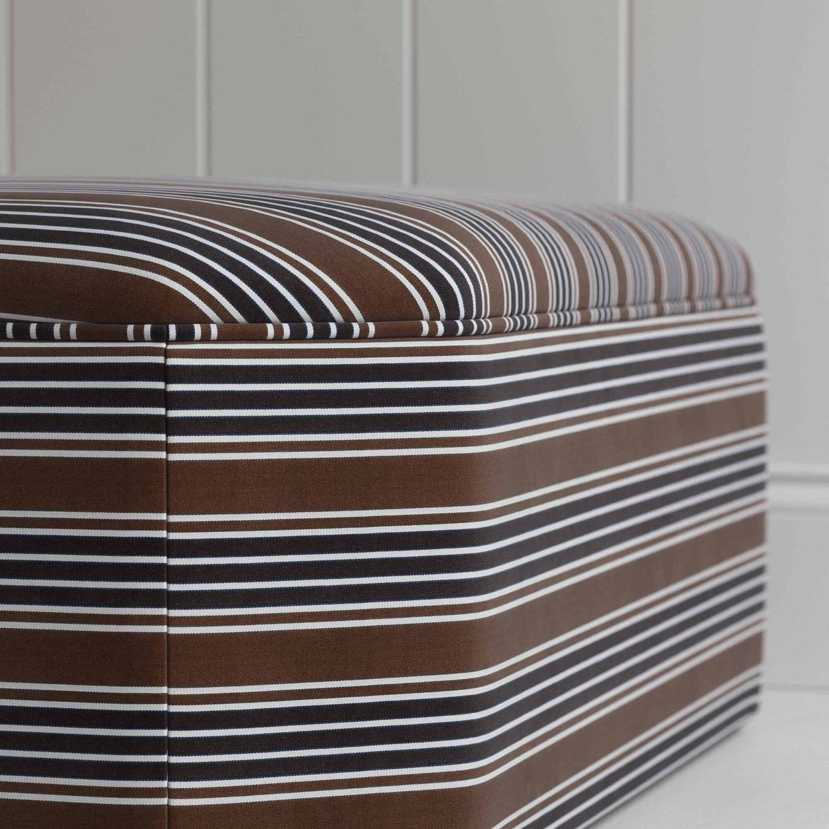Design Closeup of Ottoman in Regatta Cotton, Charcoal - Nicola Harding