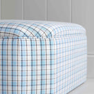 Design Closeup of Ottoman in Square Deal Cotton, Blue Brown - By Nicola Harding & Co.