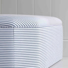 Design Closeup of Ottoman in Ticking Cotton, Aqua Brown - NiX