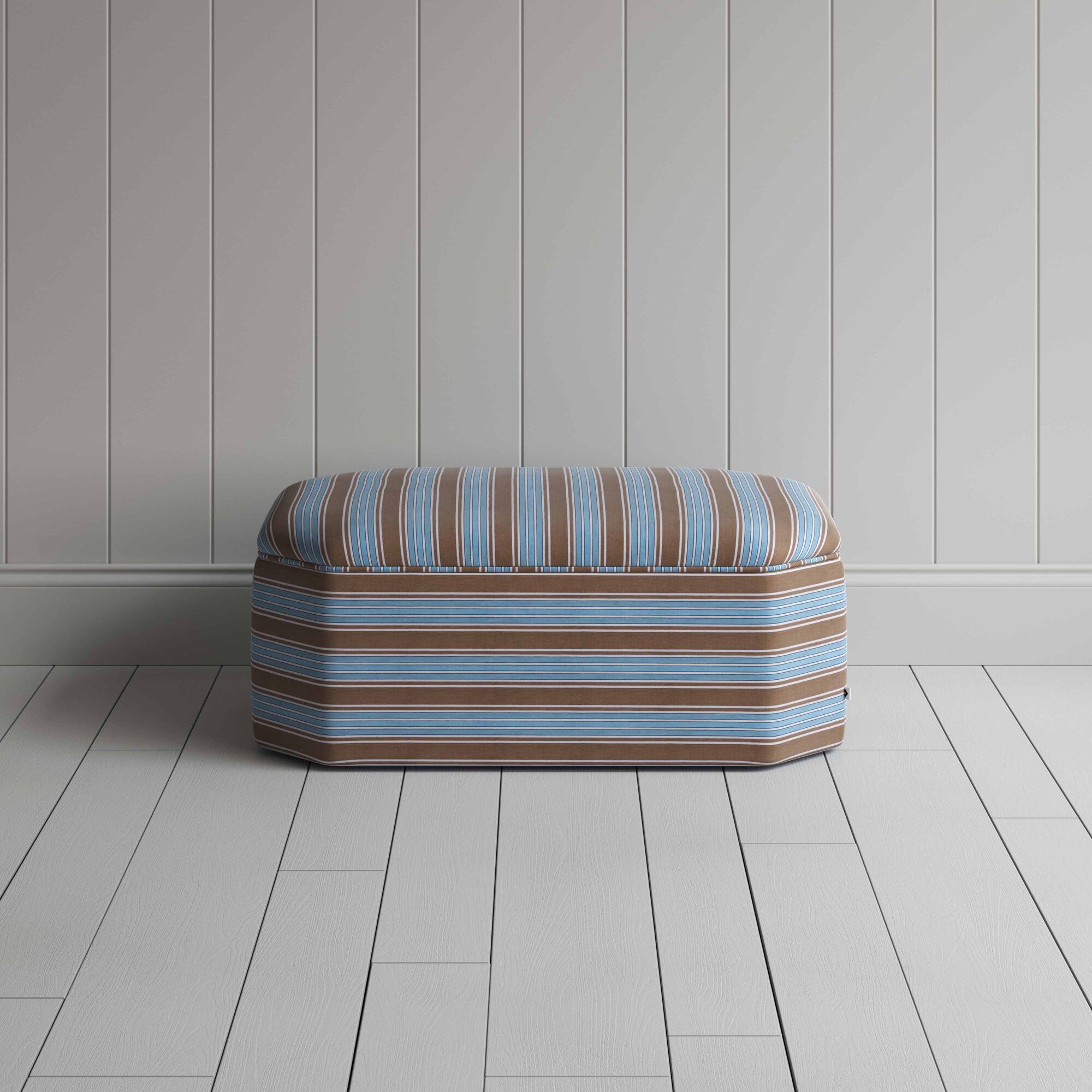  Front View of Ottoman in Regatta Cotton, Blue - By NIX 