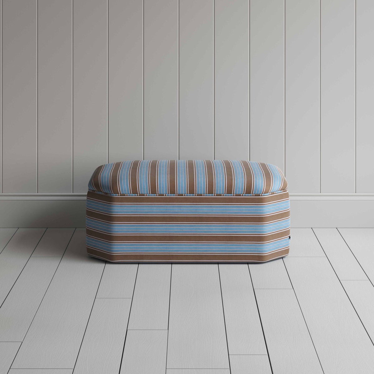Front View of Ottoman in Regatta Cotton, Blue - By NIX