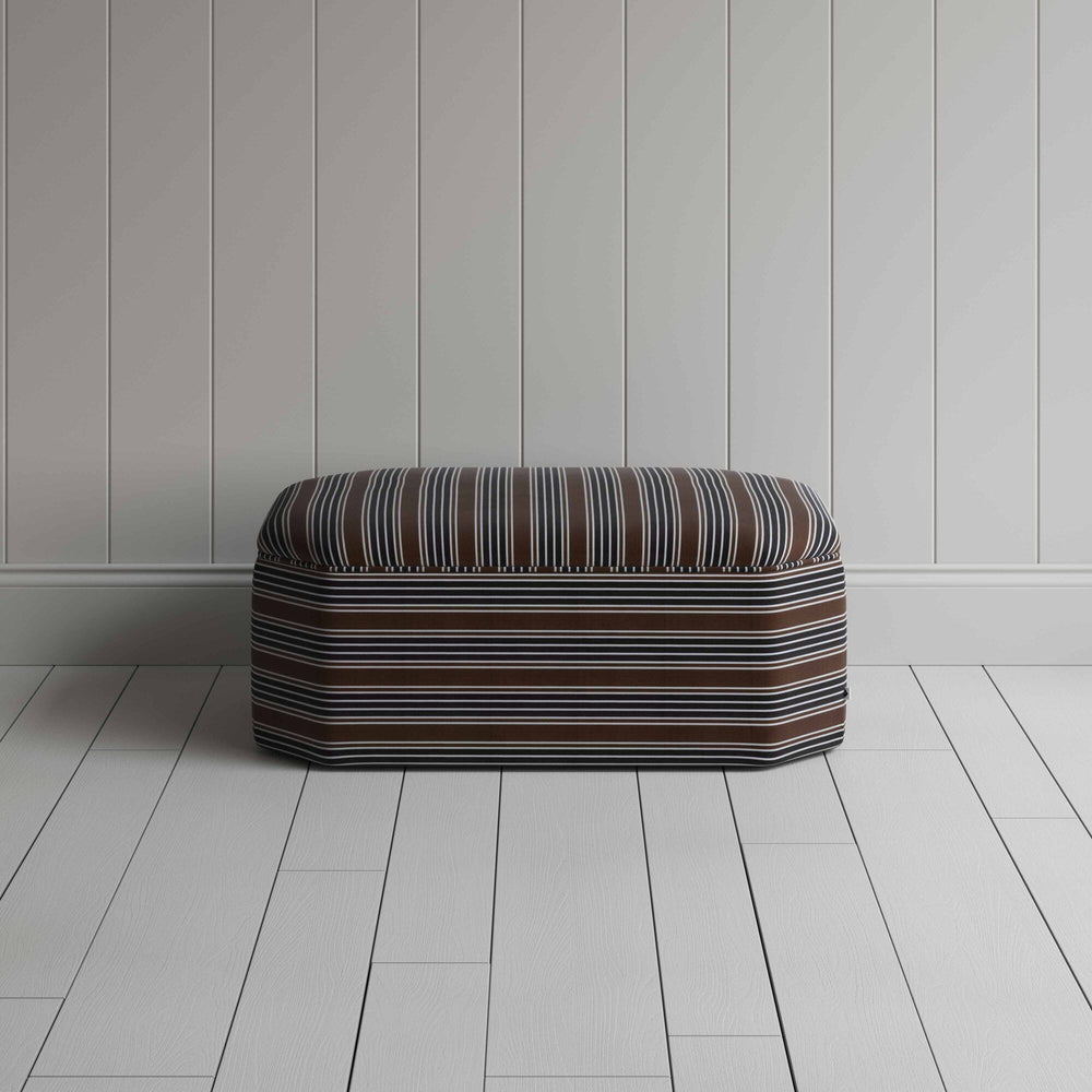 Front View of Ottoman in Regatta Cotton, Charcoal - Nicola Harding