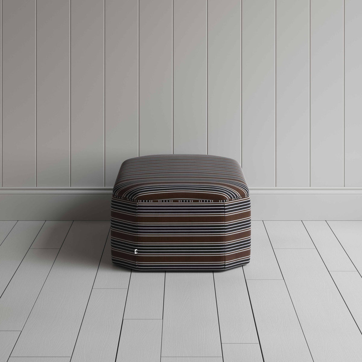 Side View of Ottoman in Regatta Cotton, Charcoal - Nicola Harding