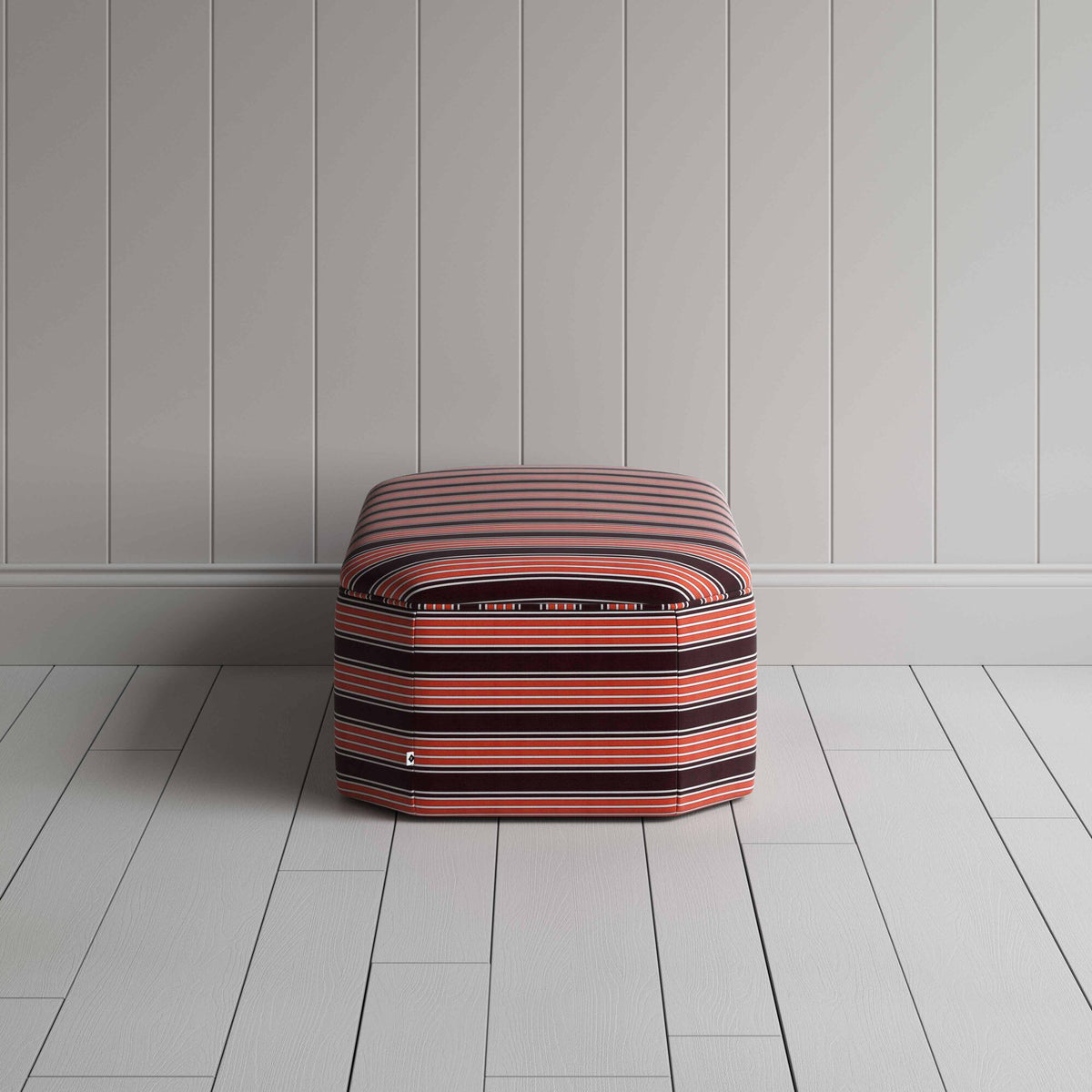 Side View of Ottoman in Regatta Cotton, Flame - By NiX