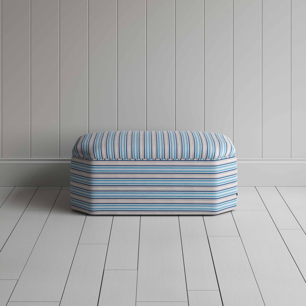 Hither Hexagonal Ottoman in Slow Lane Cotton Linen, Blue - Nicola Harding