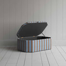 Hexagonal Storage Ottoman in Regatta Cotton, Blue With Open Lid for Storage - Nicola Harding